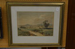 Tom Smith, rural landscape with grazing sheep, watercolour, signed.
