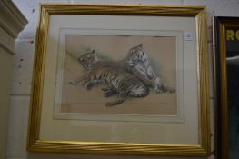 L Helyes, two tiger cubs, pastel, signed.