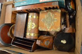 Two Victorian brass bound walnut boxes and other wooden items, collectables etc.
