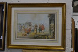 After Antonio Bencini, King John Sobieki, with a young lady in a sedan chair, watercolour.