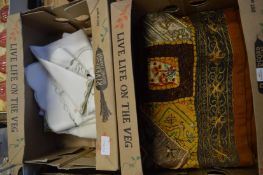 An Eastern metal thread and embroidered textile and other items.