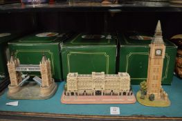 Three large Lilliput Lane boxed figure groups to include Tower Bridge, Buckingham Palace and Big Ben