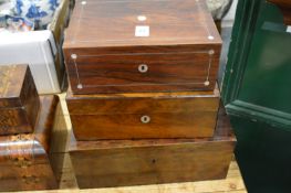 Three 19th century rosewood jewellery boxes.