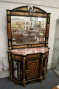 A good Boulle style marble top credenza and mirror.