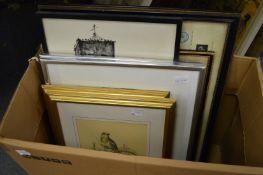 A box of paintings and prints etc.