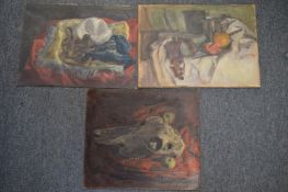 George Weissbort, three small oil paintings on board, unframed depicting various still life