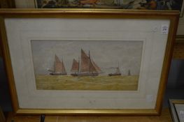 Watercolour depicting sailing ships and two unframed prints.