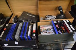 A Nintendo game with joystick and numerous games.