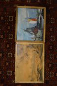 A small group of oil paintings, mostly unframed.