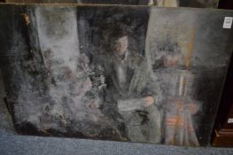 George Weissbort, seated female figure by a table with vase of flowers, oil on board, unframed.