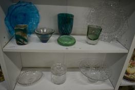 A collection of glassware by Mdina etc.