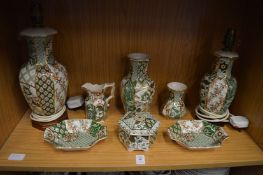 A quantity of Masons Applique china, to include two table lamps.