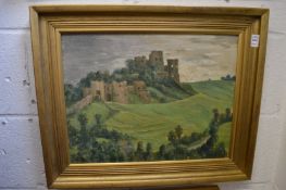 Attributed to Maurice Codner, a view of a ruined castle, oil on panel.