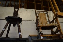 A spinning chair and a child's American rocking chair.