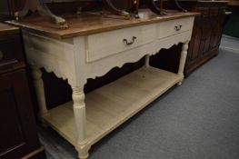 A painted and polished oak two drawer dresser base.