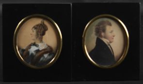 EARLY 19TH CENTURY ENGLISH SCHOOL, A pair of miniature portraits of George and Mary Farreu, Mary