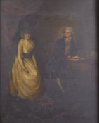 18TH CENTURY SCHOOL. Interior scene of a seated woman and clerk at a desk, oil on board. 20.5