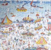 SIMEON STAFFORD (b,1956) 'Fair on the Prom, Penzance', oil on canvas, signed, 39.5
