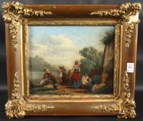 19TH CENTURY POSSIBLY ITALIAN SCHOOL Female figures washing clothes, oil on canvas, 10