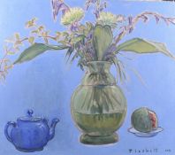 JOSEPH PLASKETT (1914-2018 Still Life, 'vase, bouquet and watermelon' oil on canvas, signed and