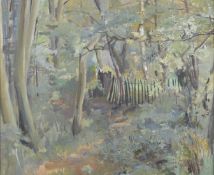 MARJORIE M INCLEDON (1891-1973) Woodland glade, oil on canvas, labels verso, inscribed 'Woodcocks,
