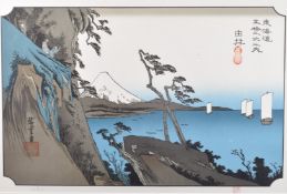 AFTER HIROSHIGE UTAGAWA (1797-1858) Yui Satta Pass, Japanese coastal view with Mount Fuji,