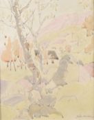 JESSIE MARIAN KING (1875-1949) Landscape with cottage, watercolour,. various labels verso, inscribed