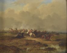 18TH/19TH CENTURY EUROPEAN SCHOOL Battle scene with cavalry at close combat, oil on panel, 11