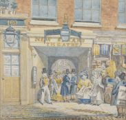 MID VICTORIAN SCHOOL Entrance to the New Strand Theatre with top hatted theatre crowd and