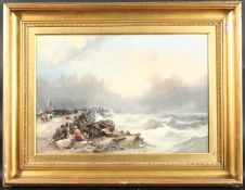 19TH CENTURY ENGLISH SCHOOL A pair of oil on canvas scenes of figures by beached boats 15