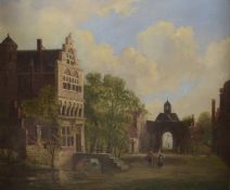 HAGUE SCHOOL (DUTCH 19TH CENTURY) Figures in a courtyard, oil on board, unsigned, 16.5