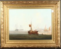 AFTER G. CHAMBERS (19TH CENTURY) ENGLISH. Fishing boats and other boats off the coast. Oil on
