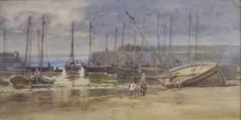 GEORGE GRAY (1880-1940) 'Boats preparing for Sea' watercolour, label verso, signed, 9