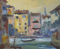MARK RANDALL (BRITISH, 20TH CENTURY) 'Venetian Shadows' Venice canal side, Oil on board, Llewellyn