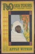 P&O 'SEA TOURS AT HOLIDAY FARES' CRUISE LINE POSTER, depicting an Arab by J.Wilson with destinations