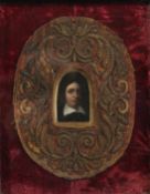CIRCLE OF GERARD TER BORCH A miniature portrait of a gentleman in a white collar, oil, 2.75
