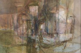 SUSAN SHERIDAN (B.1939 AUSTRALIAN) Abstract, oil on board, signed '70 23.5