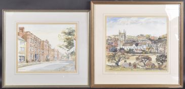 JOHN GEOFFREY GARRATT (20TH CENTURY) 'Farnham from Trafalgar Court' and 'West Street Farnham' two