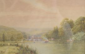 ALLAN Views on the Thames, including a possibly distant Oxford, set of three watercolours, signed,