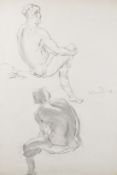 MODERN BRITISH SCHOOL Two studies of a seated man with bare torso, pencil drawing, signed