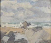CIRCLE OF JACK BUTLER YEATS View from a beach with rocks and rough seas, oil on board, unsigned, 15