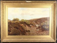 HERBERT MOXON COOK (1844-1928) Sheep on a rocky coastal path with a sea view beyond, oil on