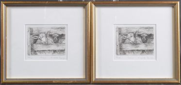 NICOLETTE SAVAGE (CONTEMPORARY) Sheep, limited edition etching of sheep in a pen, signed in