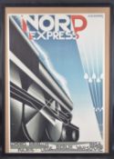 AFTER A M CASSANDRE, 'NORD EXPRESS' RAILWAY POSTER Published by Henri Mouron, Paris, 1980, framed,