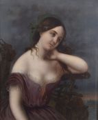 19TH CENTURY CONTINENTAL SCHOOL. Portrait of a young lady seated, oil on metal panel. 20.5