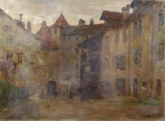 LUCIEN HECTOR JONAS (1880-1947) French street scene, oil on canvas, signed and dated 1927, unframed,