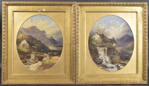 JOSEPH HORLOR (1809-1887) Mountain views with water mill and cottages, pair of oils on canvas,