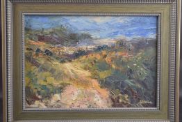 S J SKILTON (BRITISH, 20TH CENTURY) 'Chalky path on the South Downs', oil on board, signed, 11.75