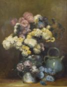 ENGLISH SCHOOL (20TH CENTURY) Still life of chrysanthemum flowers in a vase, oil on canvas,