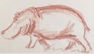 ARTHUR AZEVEDO (ZIMBABWE b.1935) Hippopotamus, conte crayon on paper, 10.5